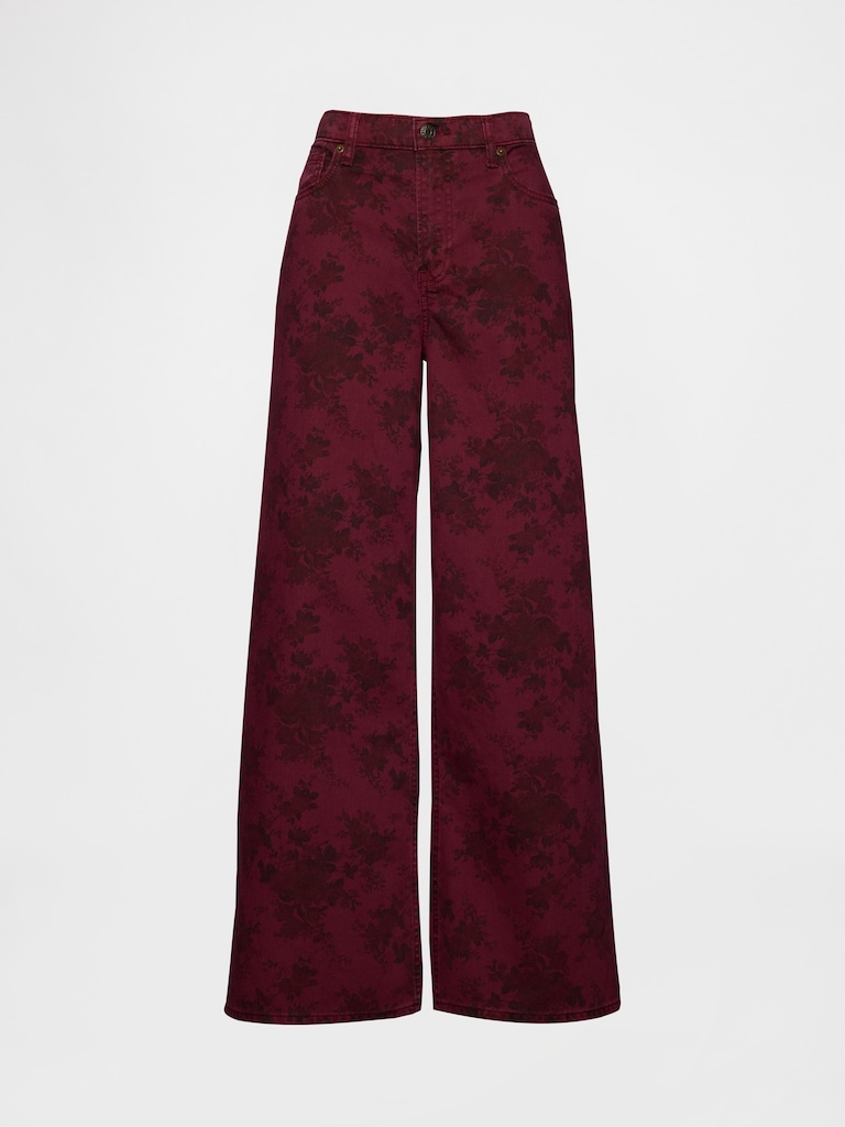 Mid Rise Floral Baggy Jeans