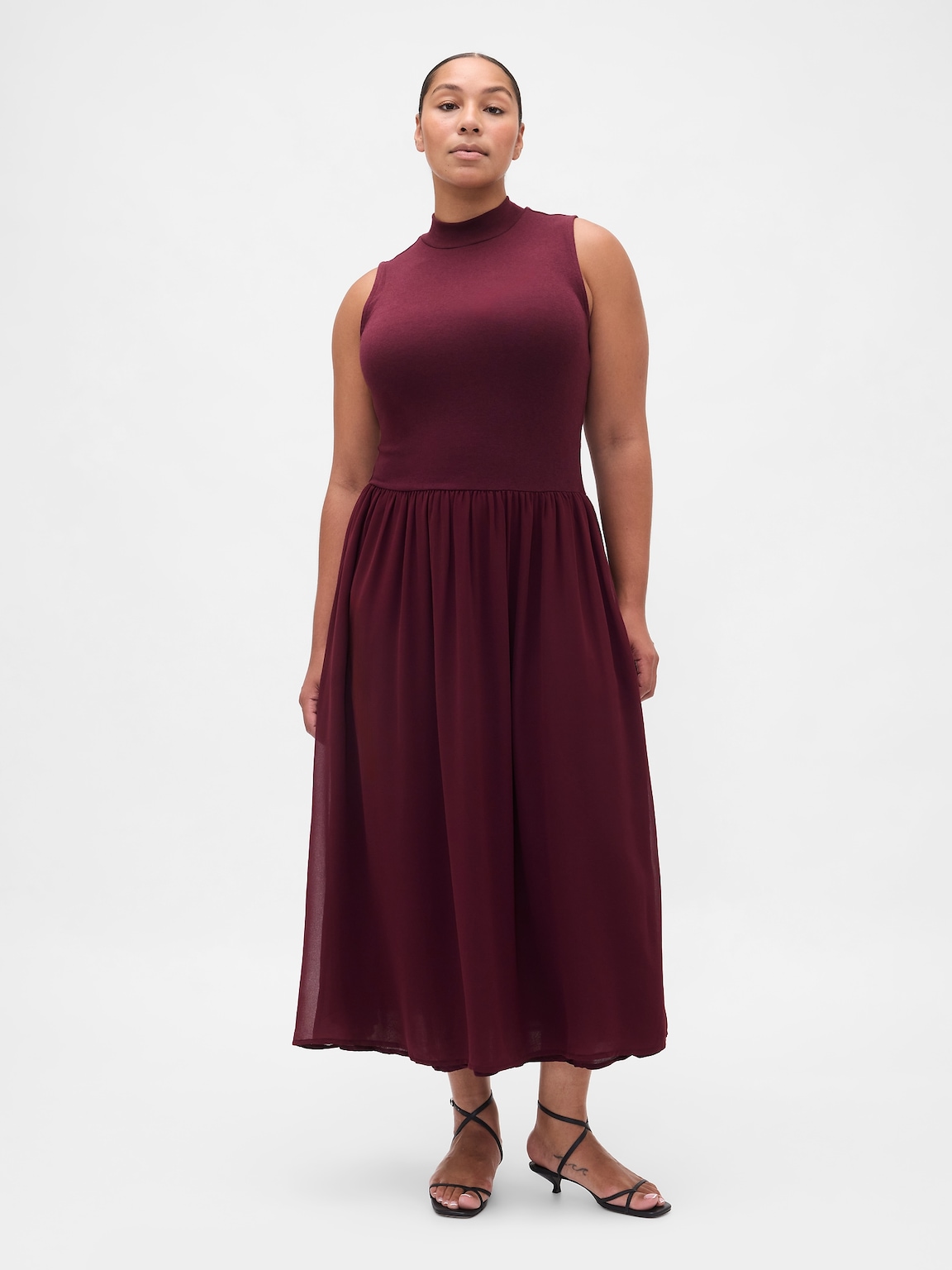 Modern Mockneck Mixed Media Maxi Dress