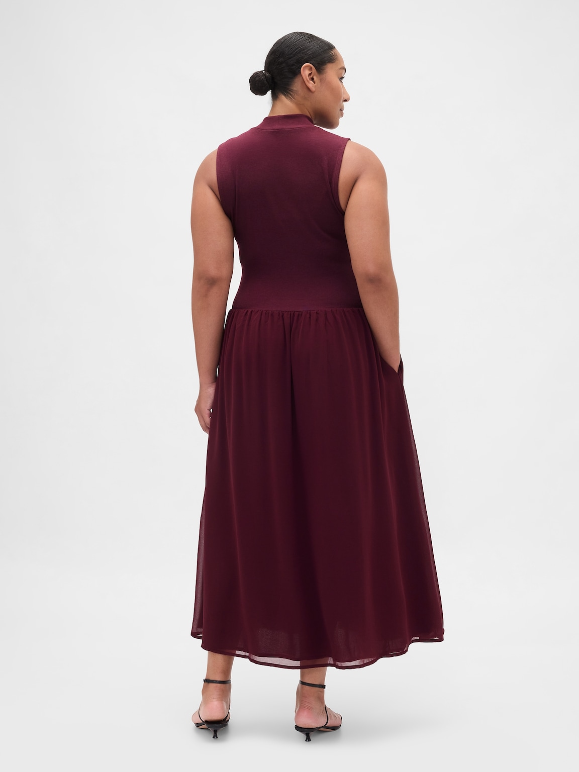 Modern Mockneck Mixed Media Maxi Dress