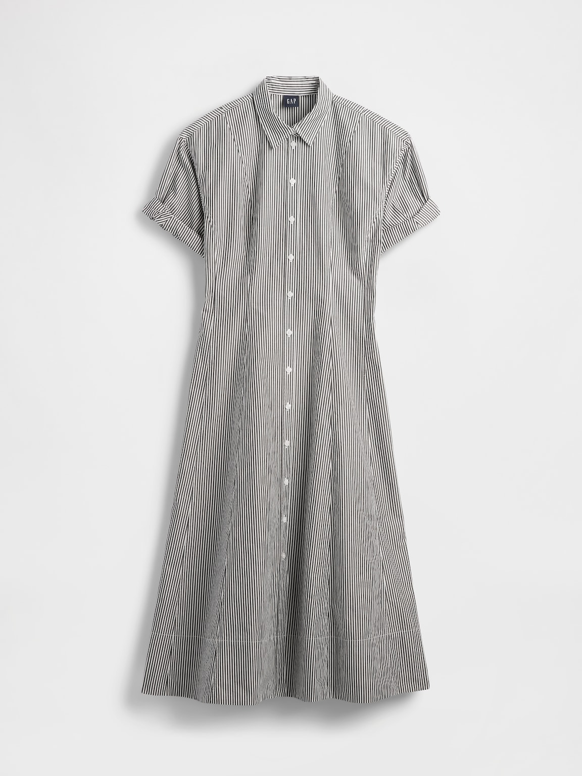 Poplin Roll-Cuff Midi Shirtdress