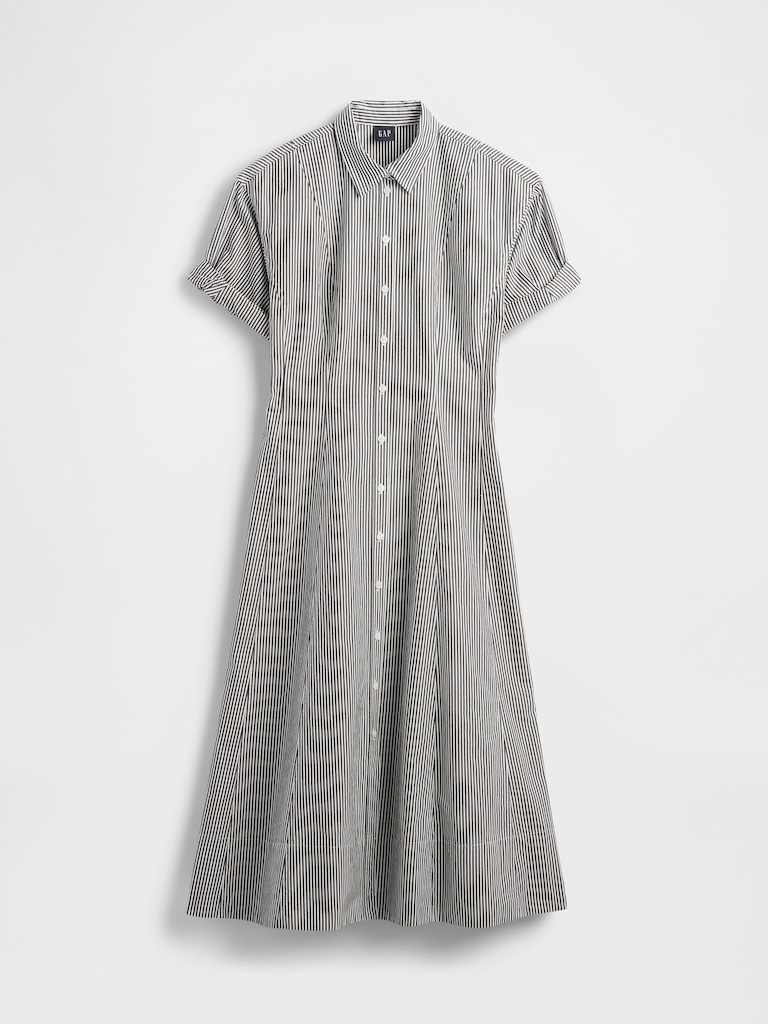 Poplin Roll-Cuff Midi Shirtdress