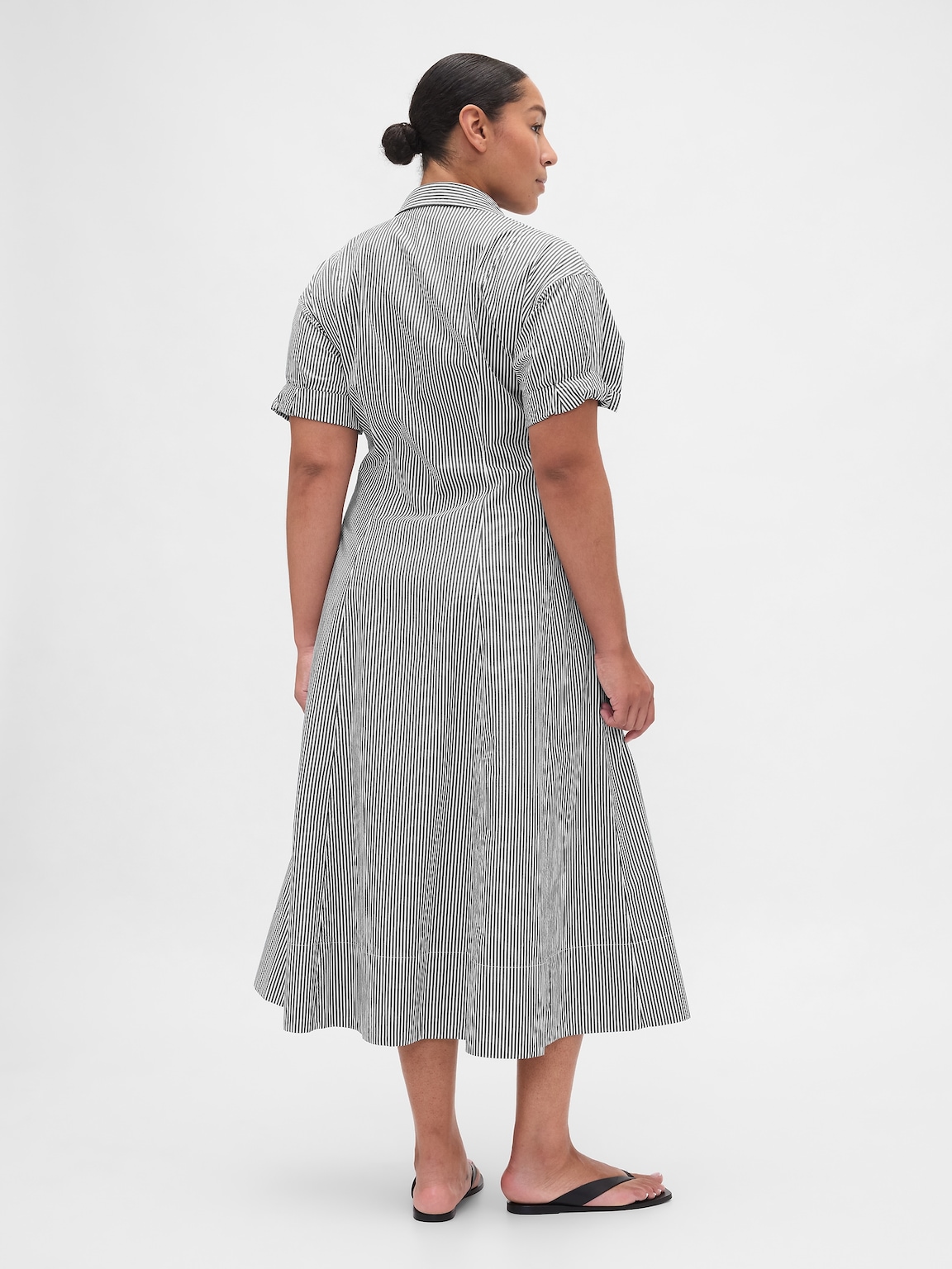 Poplin Roll-Cuff Midi Shirtdress