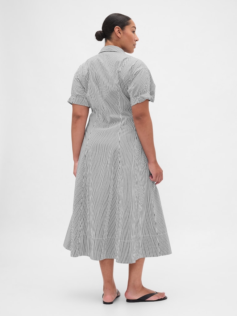 Poplin Roll-Cuff Midi Shirtdress