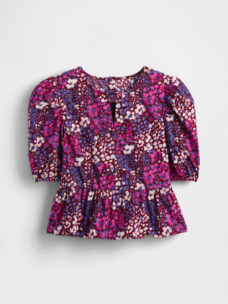Kids Puff-Sleeve Peplum Top