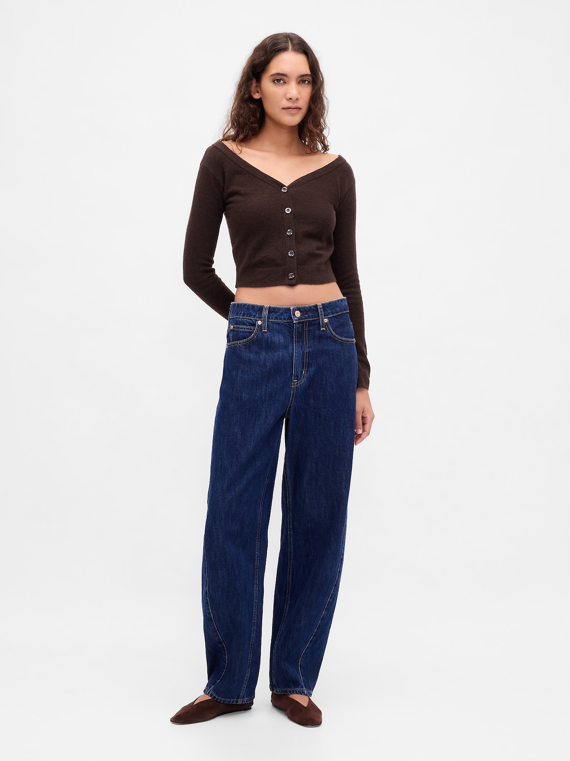 Lightweight CashSoft Crop Button-Front Top