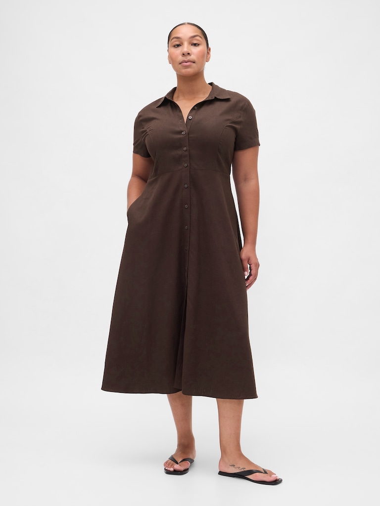 Linen-Blend Midi Shirtdress
