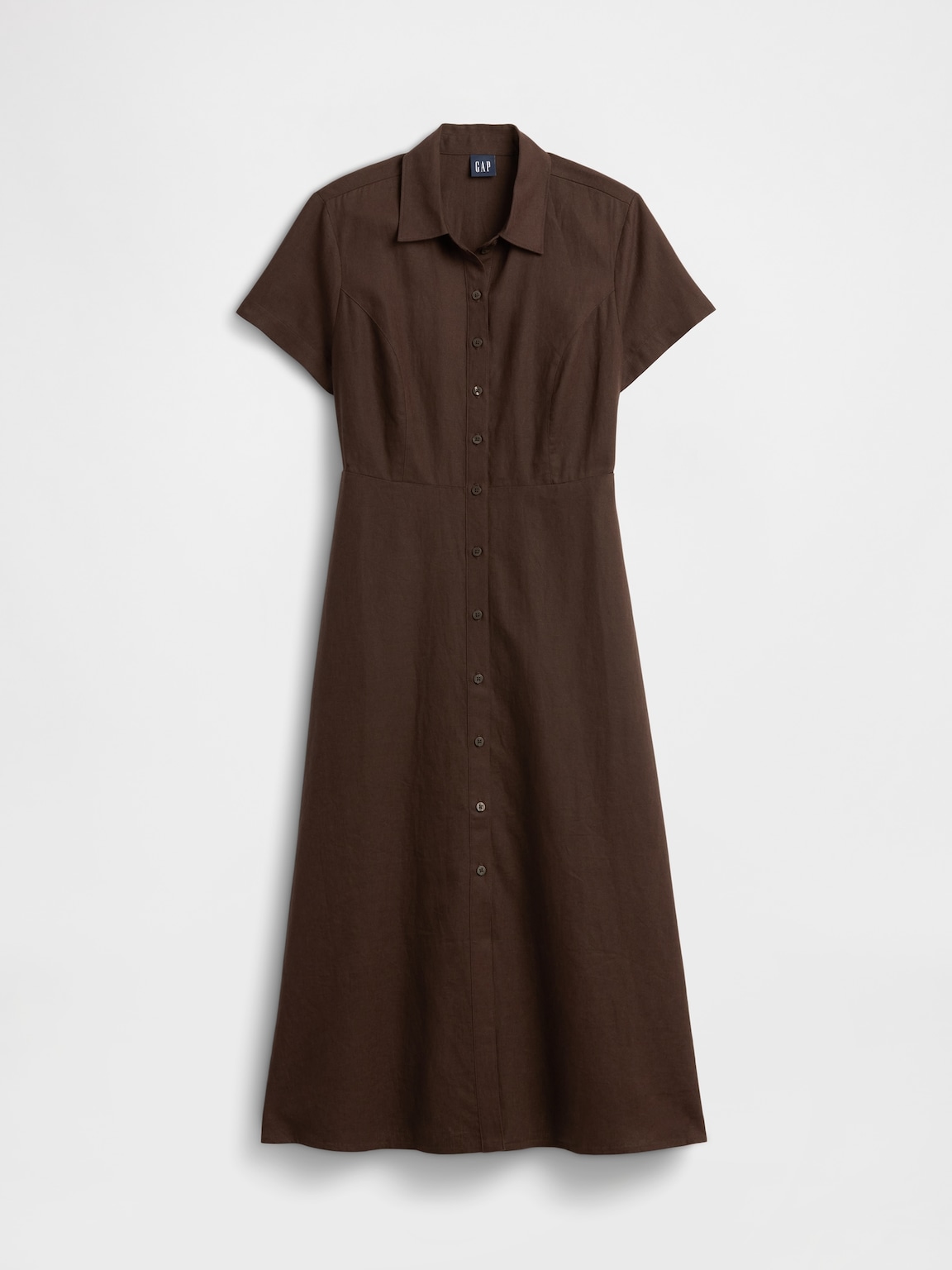 Linen-Blend Midi Shirtdress