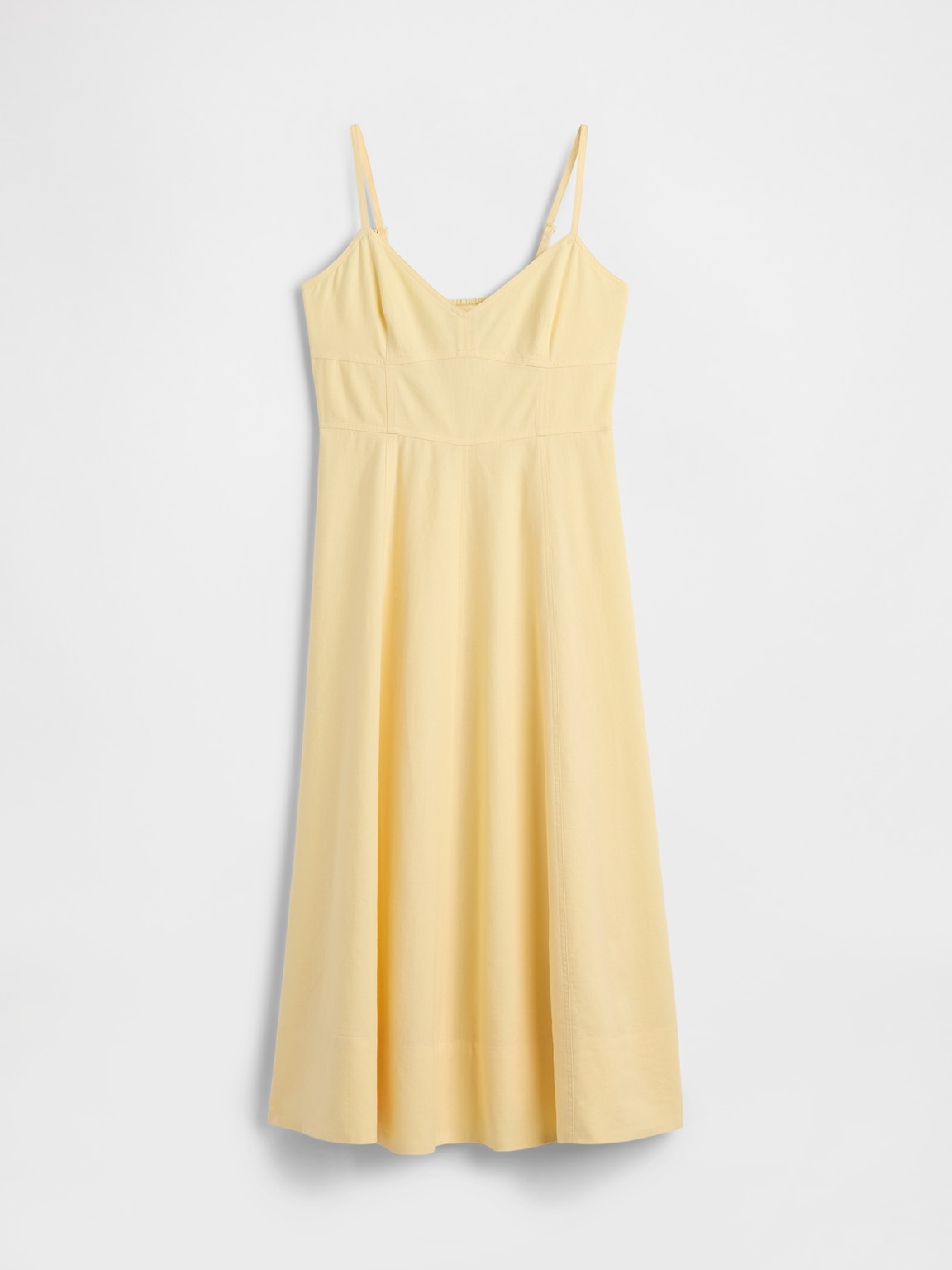 Linen-Blend Seamed Corset Midi Dress