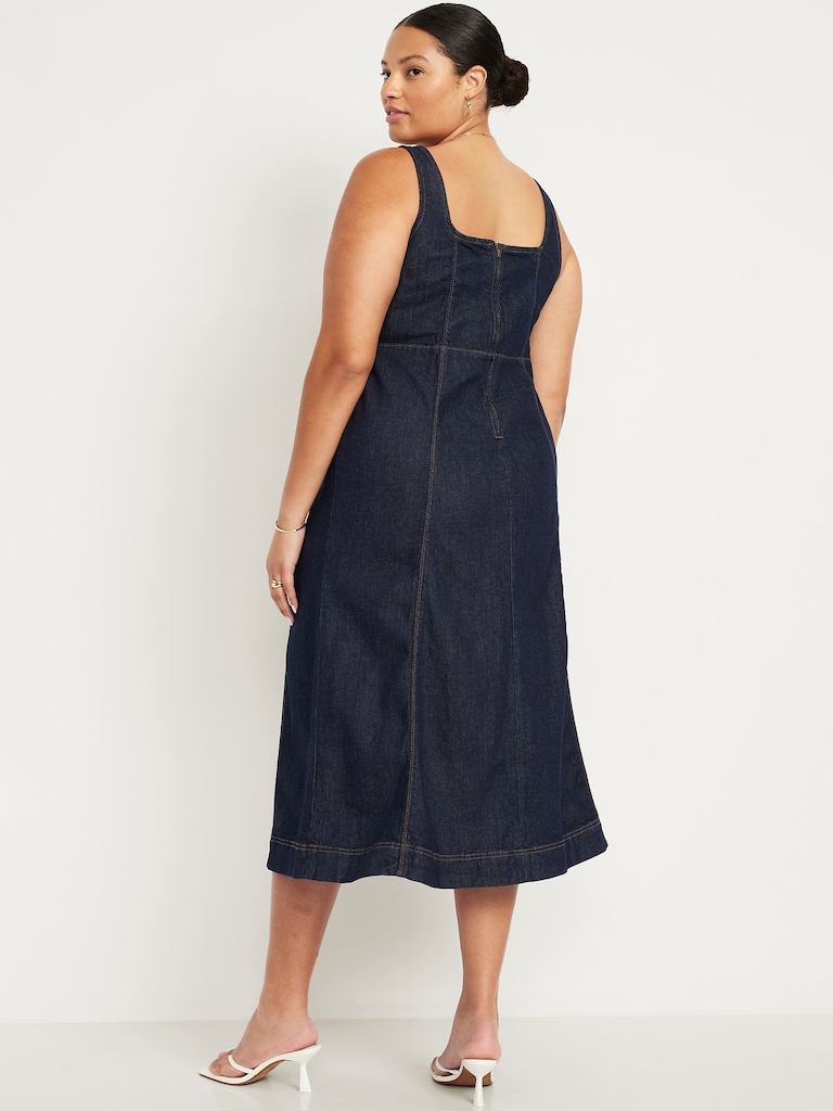 Fit & Flare Sleeveless Denim Midi Dress