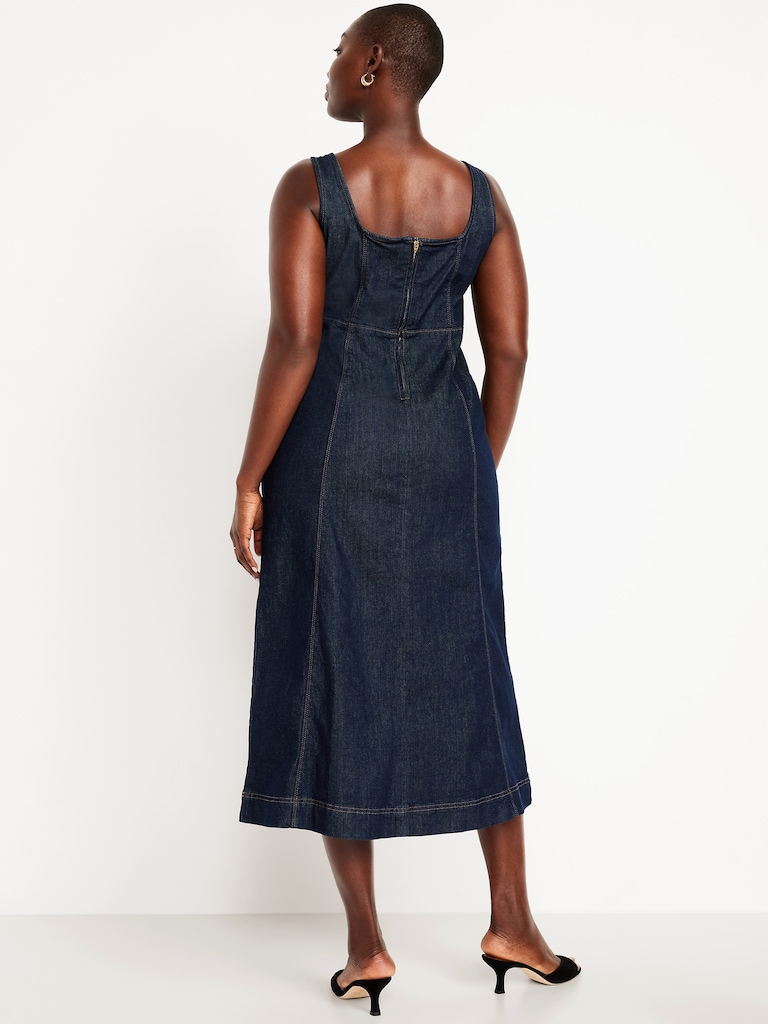 Fit & Flare Sleeveless Denim Midi Dress