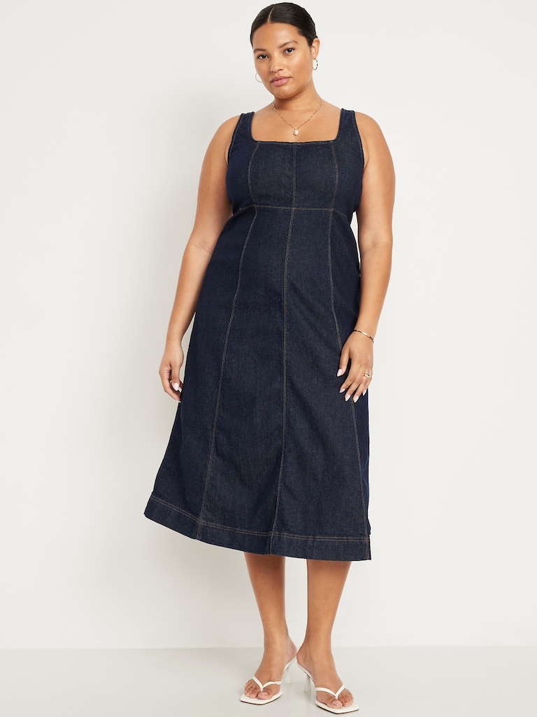 Fit & Flare Sleeveless Denim Midi Dress