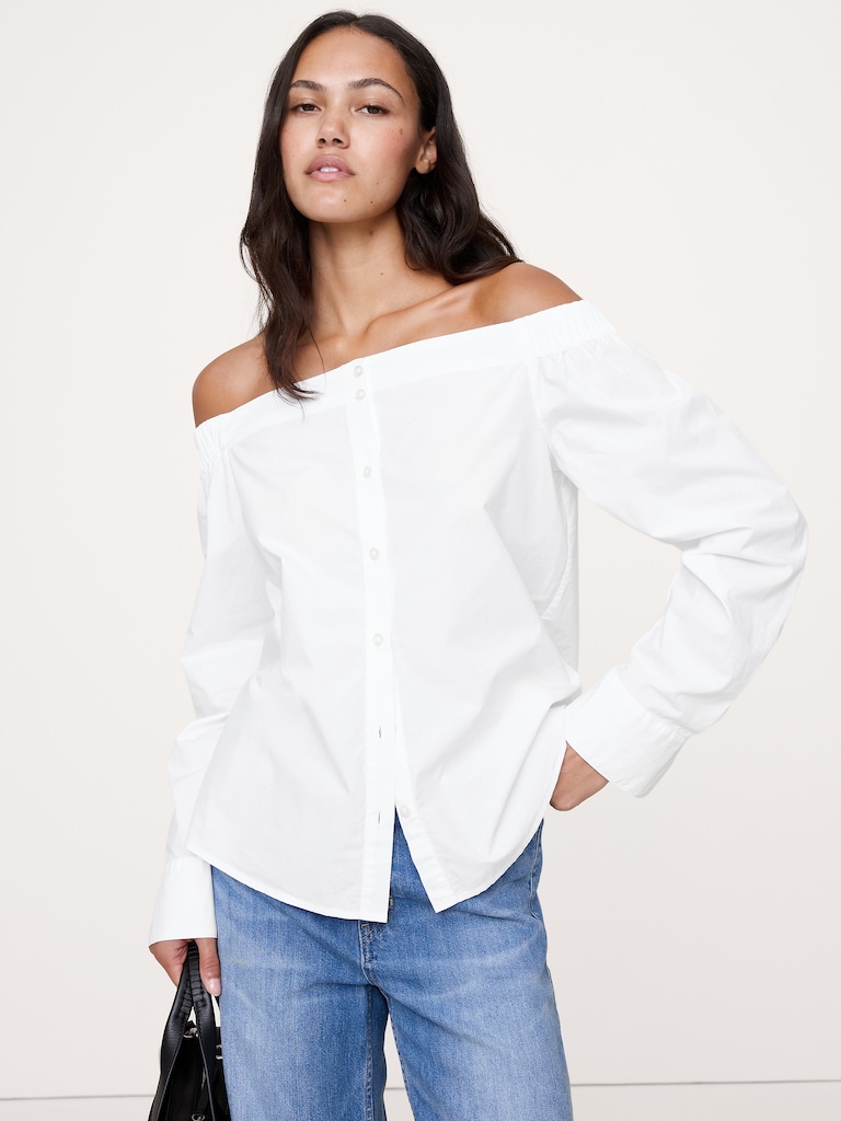 Cotton Poplin Off-the-Shoulder Top