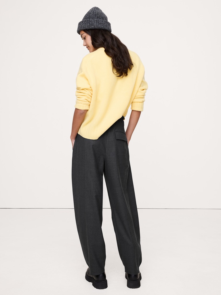 High-Rise Pleated Barrel Flannel Pull-On Pant