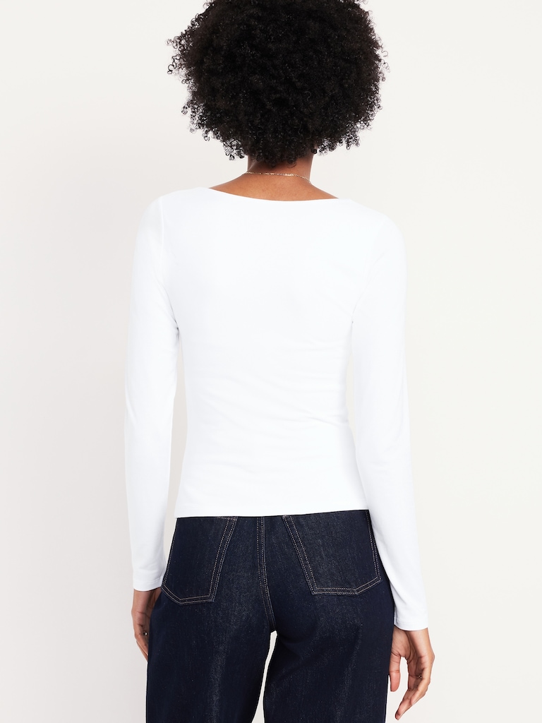 Fitted Double-Layer Scoop-Neck Top