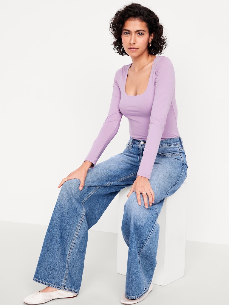 Fitted Double-Layer Scoop-Neck Top