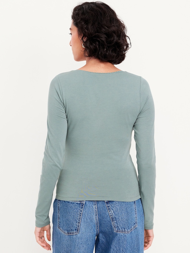 Fitted Double-Layer Scoop-Neck Top