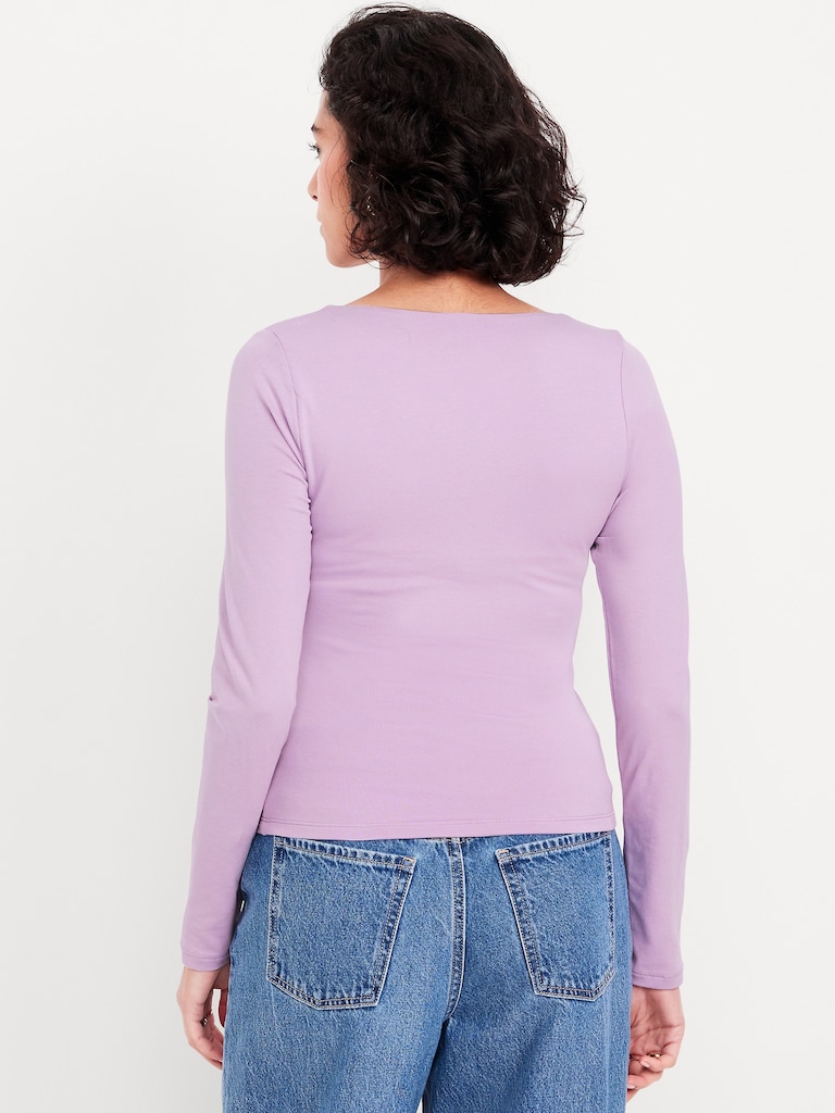 Fitted Double-Layer Scoop-Neck Top