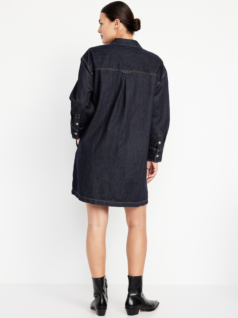 Long-Sleeve Denim Mini Shirt Dress