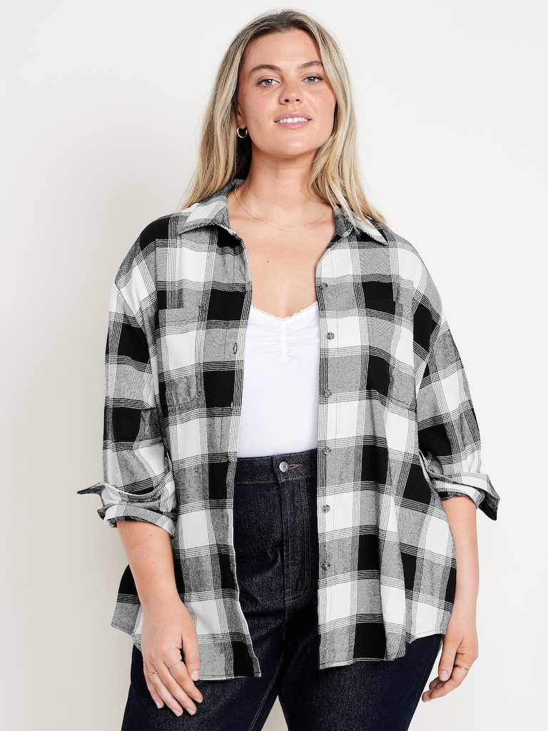 Plaid Flannel Button-Down Boyfriend Shirt