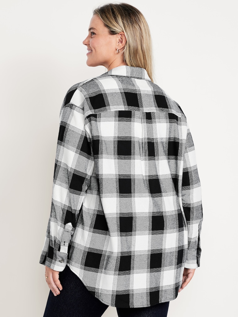 Plaid Flannel Button-Down Boyfriend Shirt