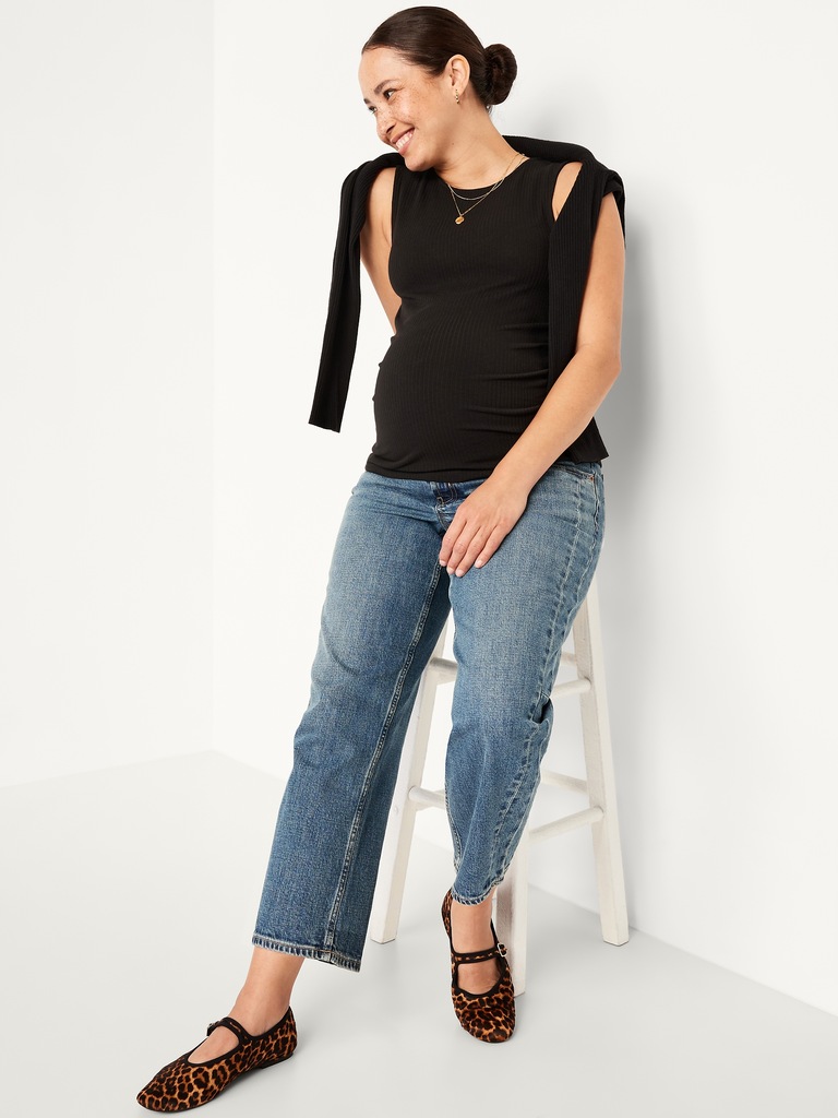 Maternity Sleeveless High-Neck Rib Top