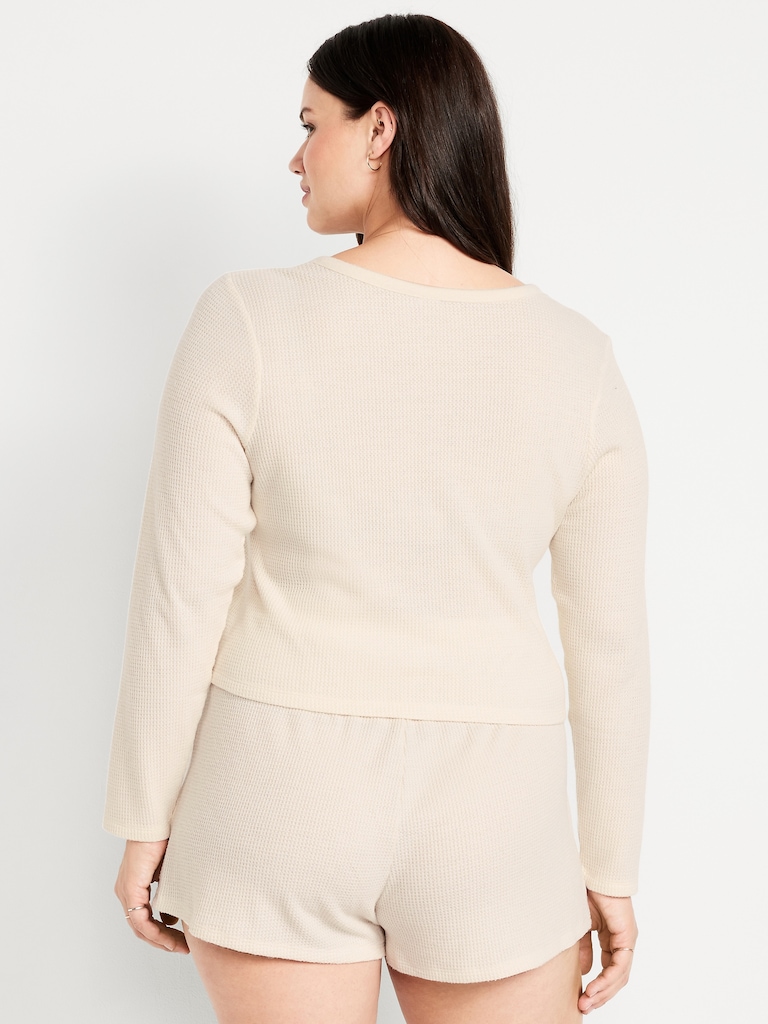 Button-Down Waffle-Knit Sleep Top