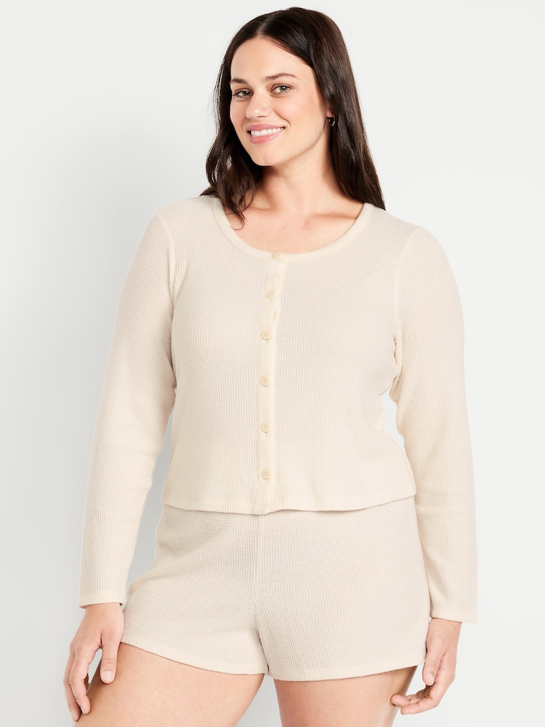 Button-Down Waffle-Knit Sleep Top