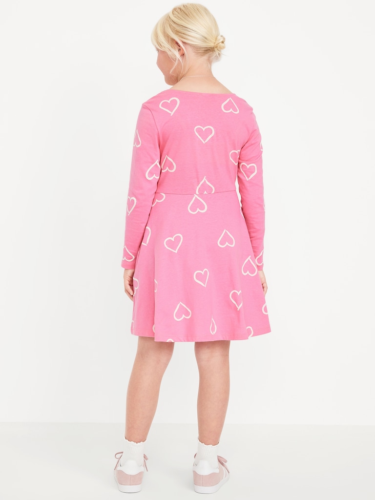 Printed Long-Sleeve Fit and Flare Dress for Girls
