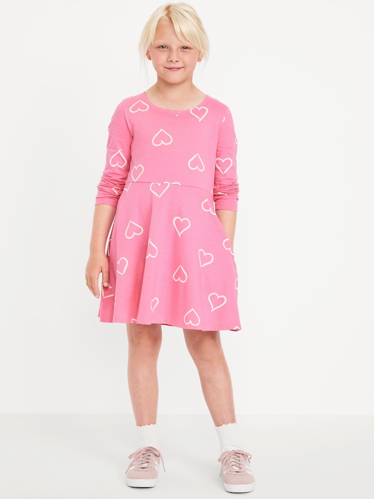Printed Long-Sleeve Fit and Flare Dress for Girls
