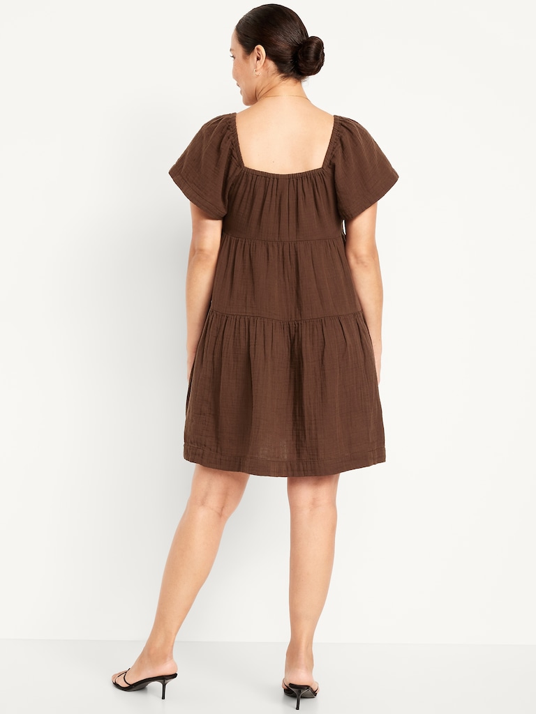 Maternity Square-Neck Crinkle Gauze Mini Dress