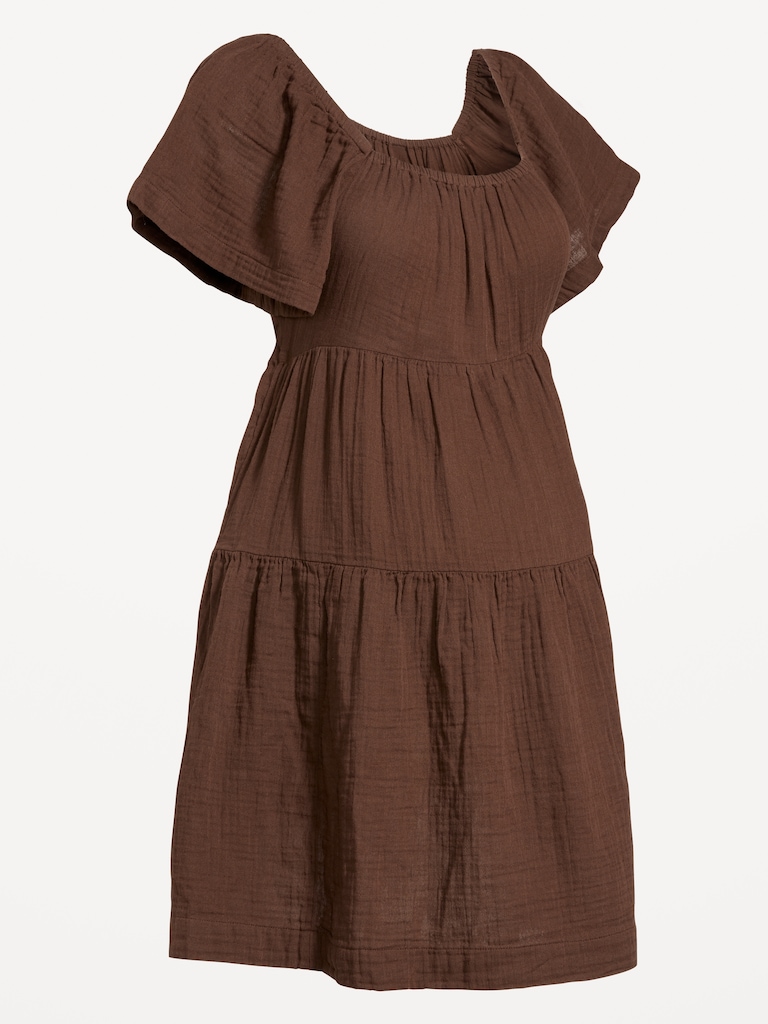 Maternity Square-Neck Crinkle Gauze Mini Dress