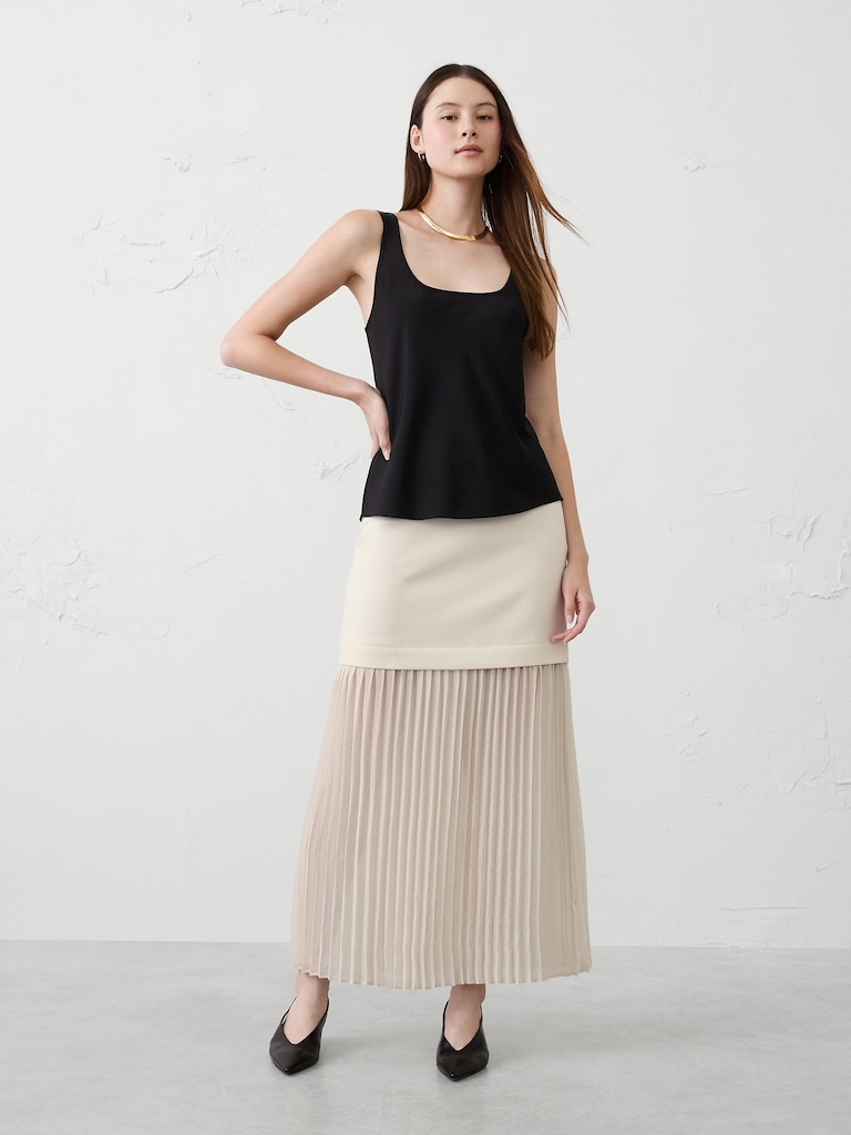 Contrast Dropwaist Sheer Maxi Skirt