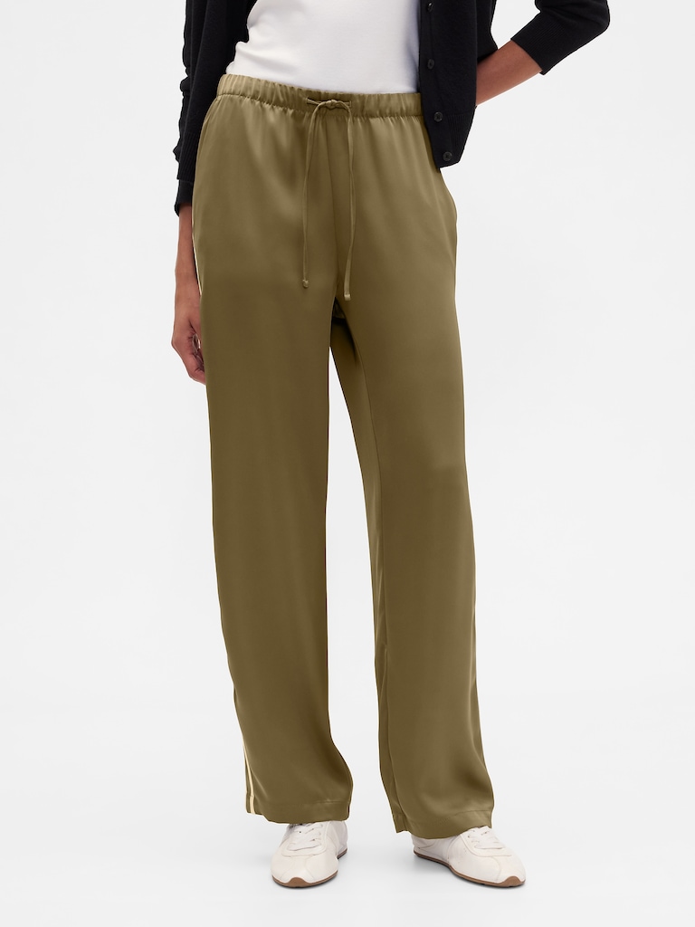 Relaxed Satin Straight-Leg Crop Pants