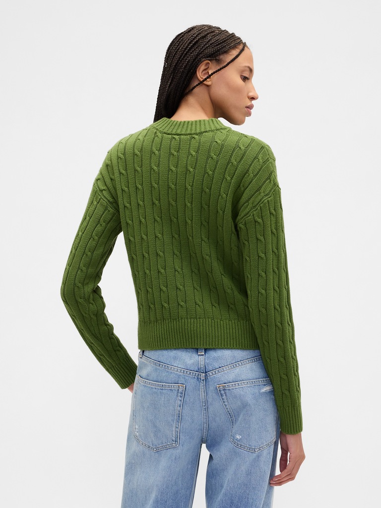 Relaxed Cable-Knit Crewneck Sweater