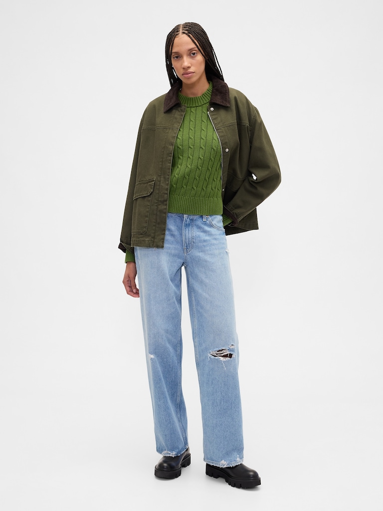 Relaxed Cable-Knit Crewneck Sweater