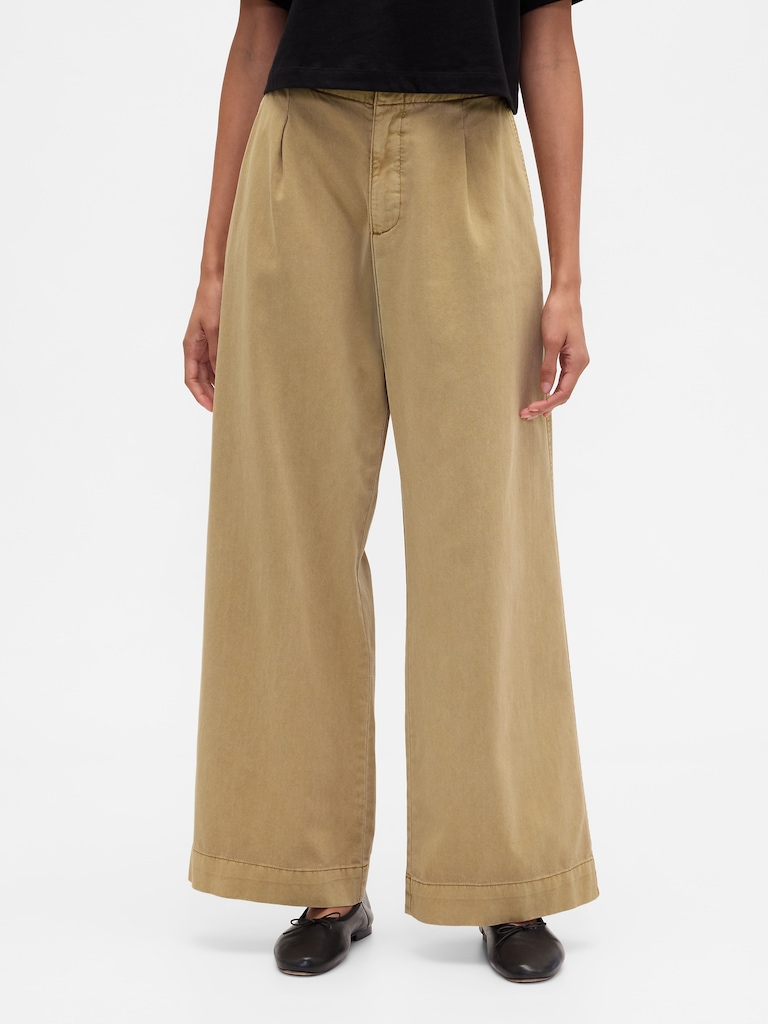 High Rise Pleated Relaxed Wide-Leg Khakis