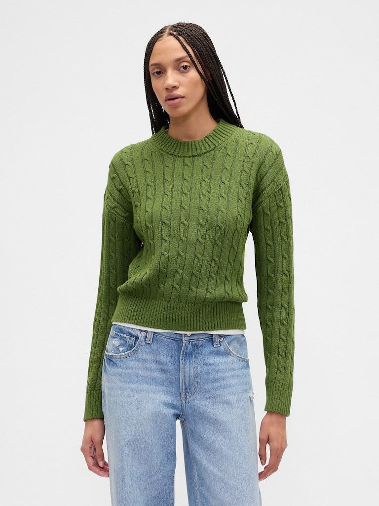 Relaxed Cable-Knit Crewneck Sweater