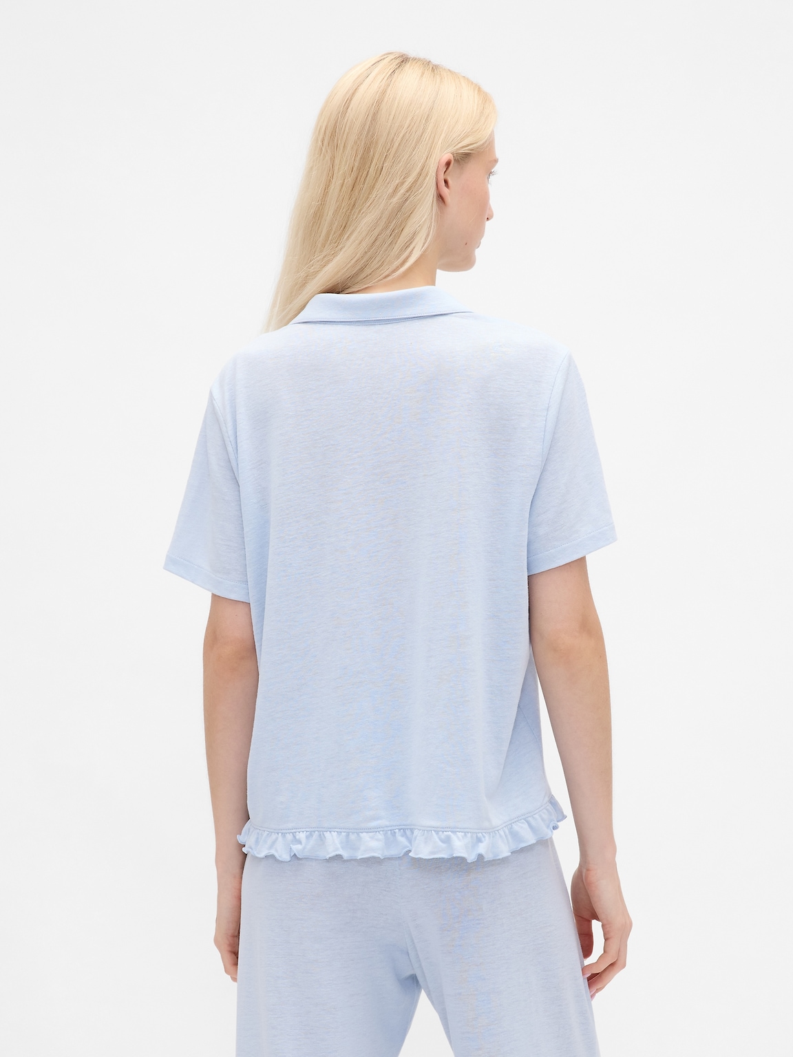 Linen-Blend Ruffle PJ Shirt