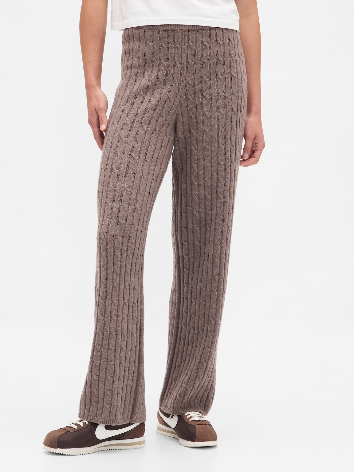 CashSoft Cable-Knit Sweater Pants