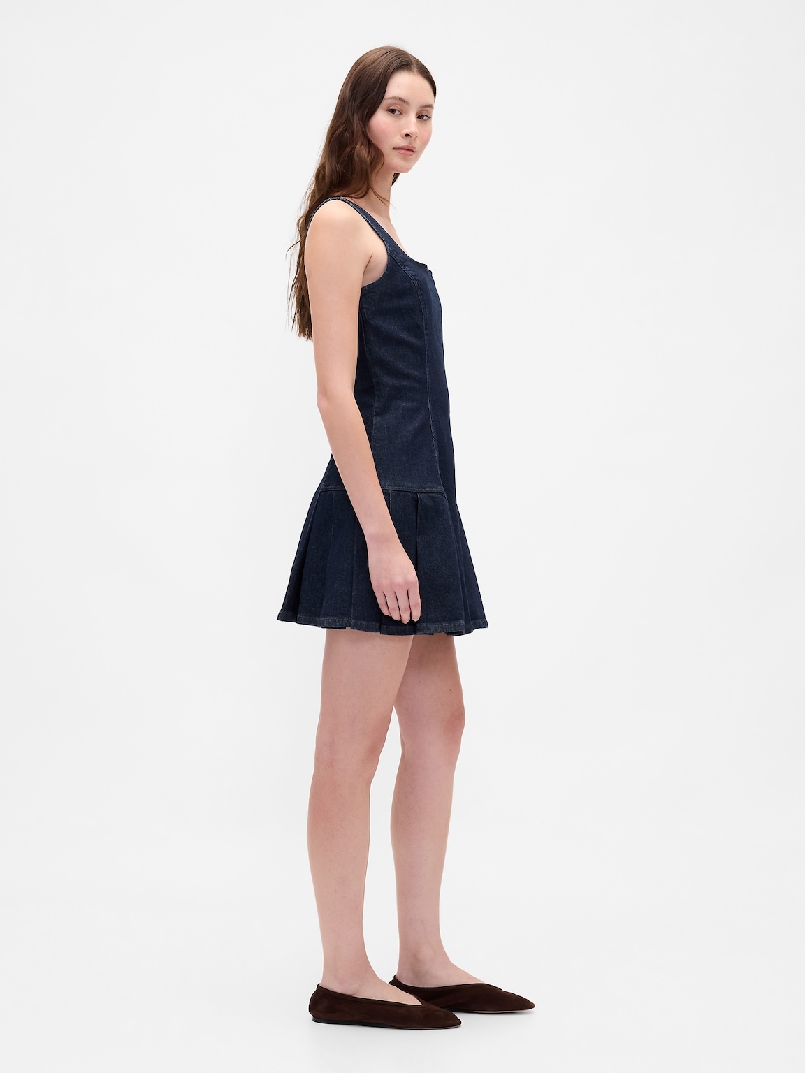 Denim Side Pleat Mini Dress