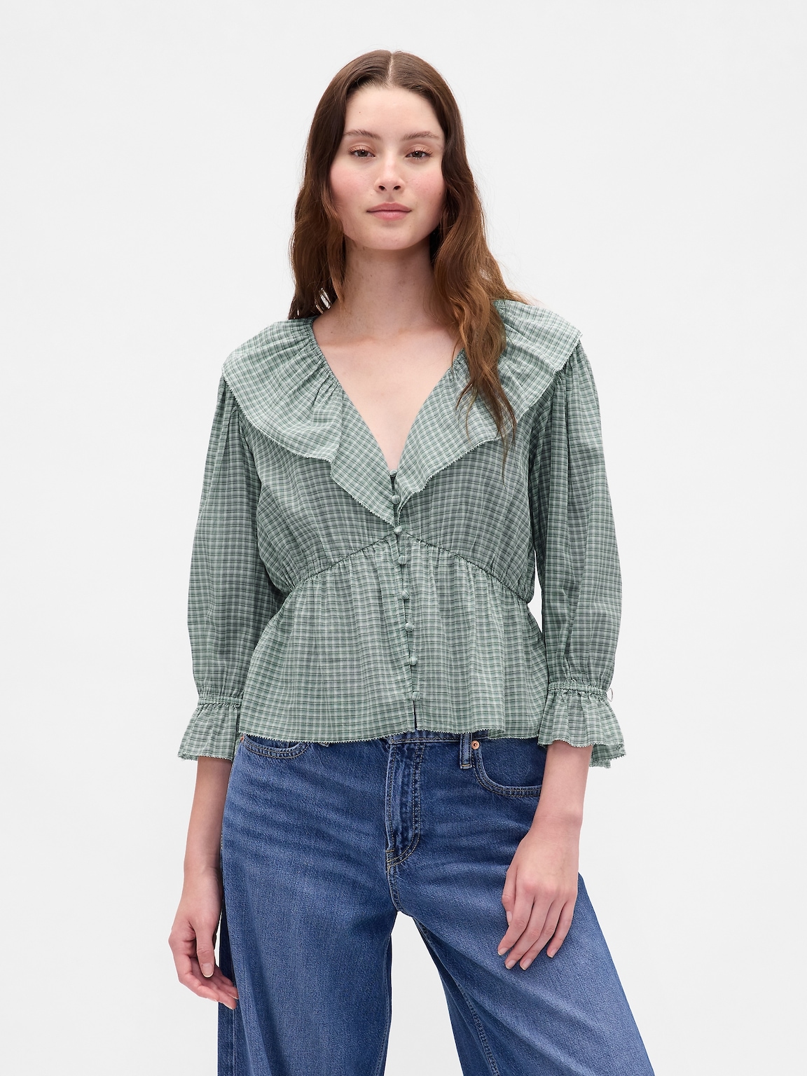 Ruffle Collar V-Neck Top
