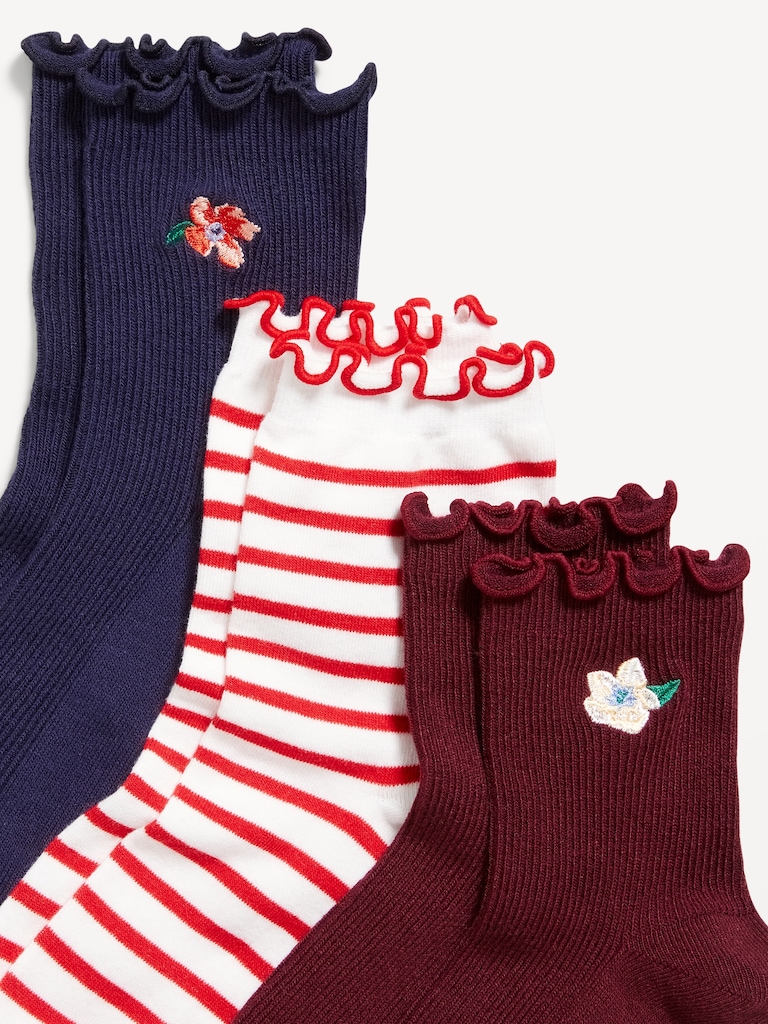 Ruffled Crew Sock 3-Pack for Women