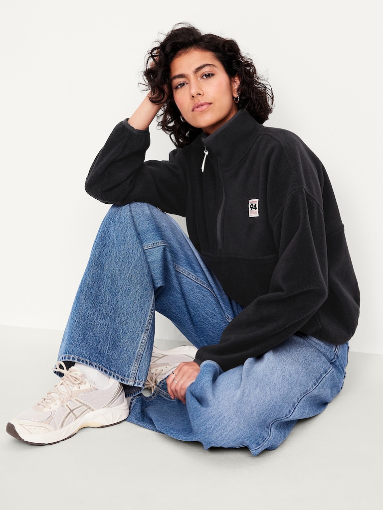 Oversized Performance Microfleece Cropped Half Zip