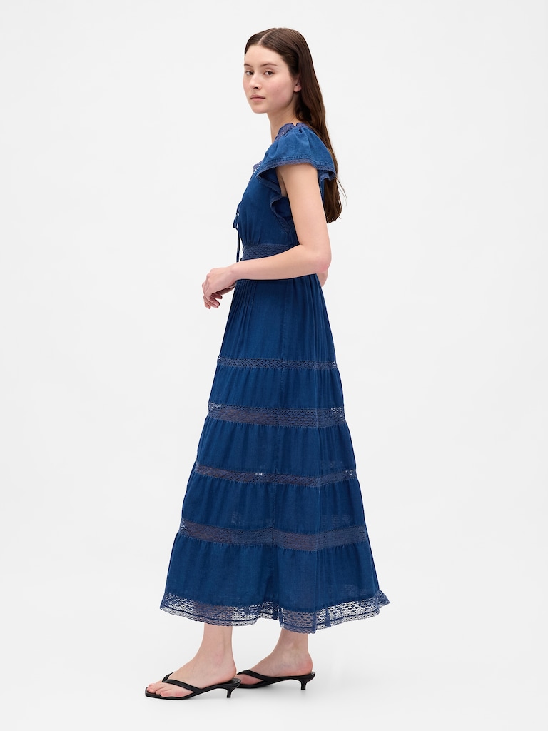 Lace-Trim Midi Dress