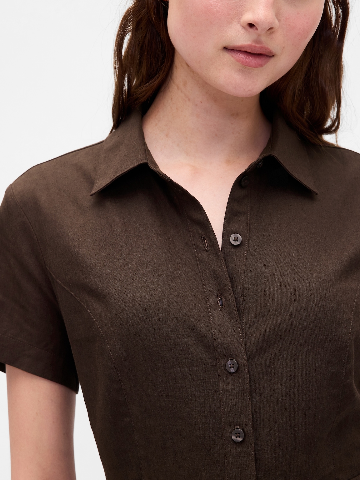 Linen-Blend Midi Shirtdress