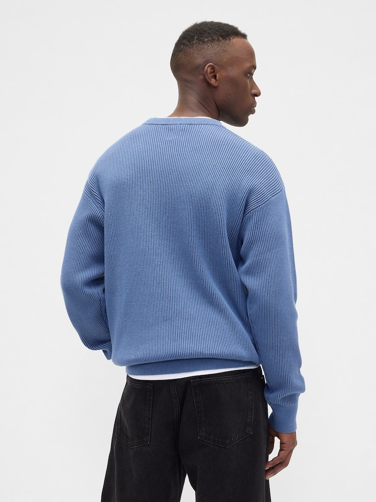 Oversized Fisherman-Stitch Crewneck Sweater