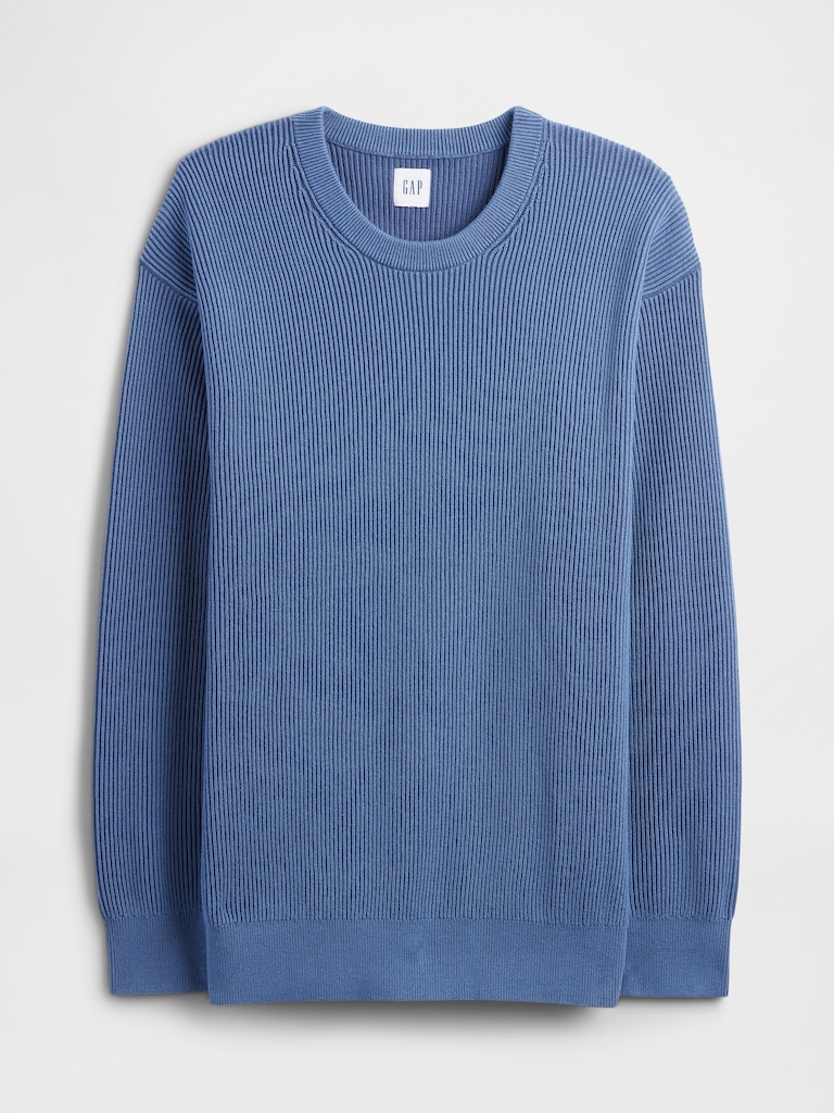 Oversized Fisherman-Stitch Crewneck Sweater
