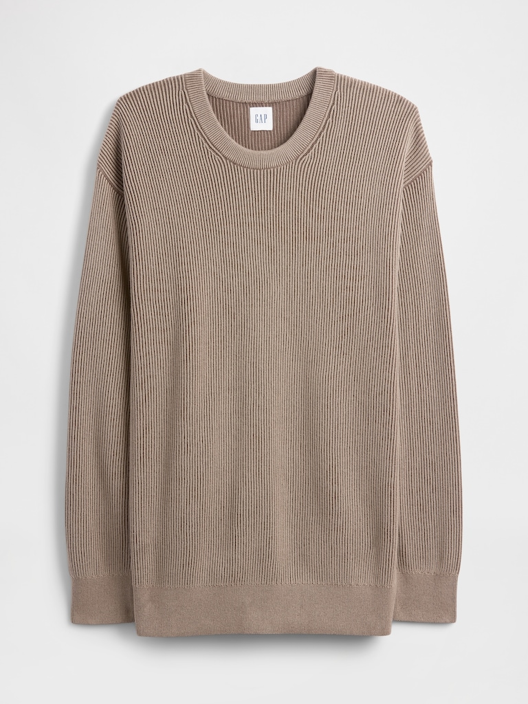 Oversized Fisherman-Stitch Crewneck Sweater