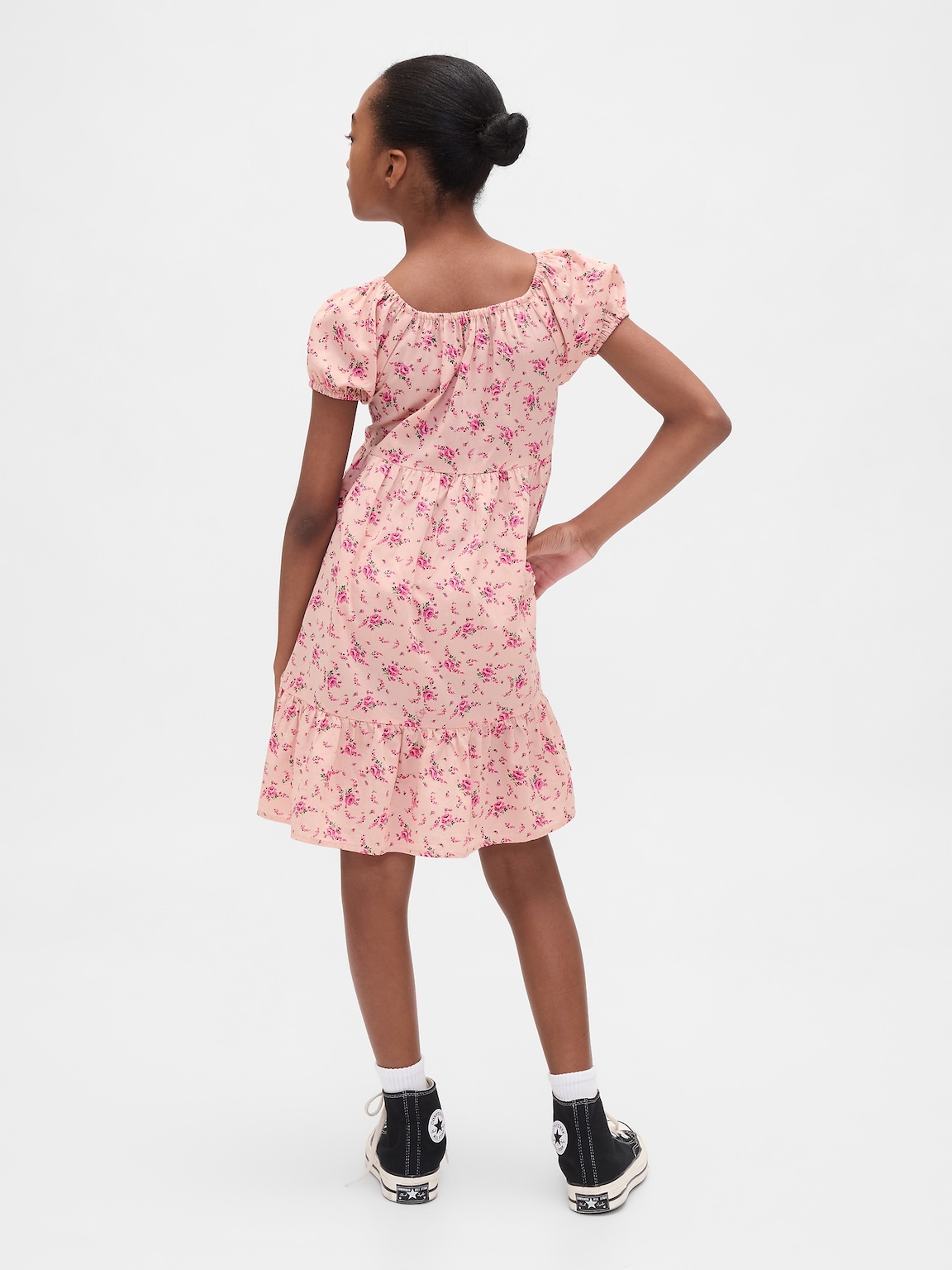 Kids Puff-Sleeve Tiered Dress