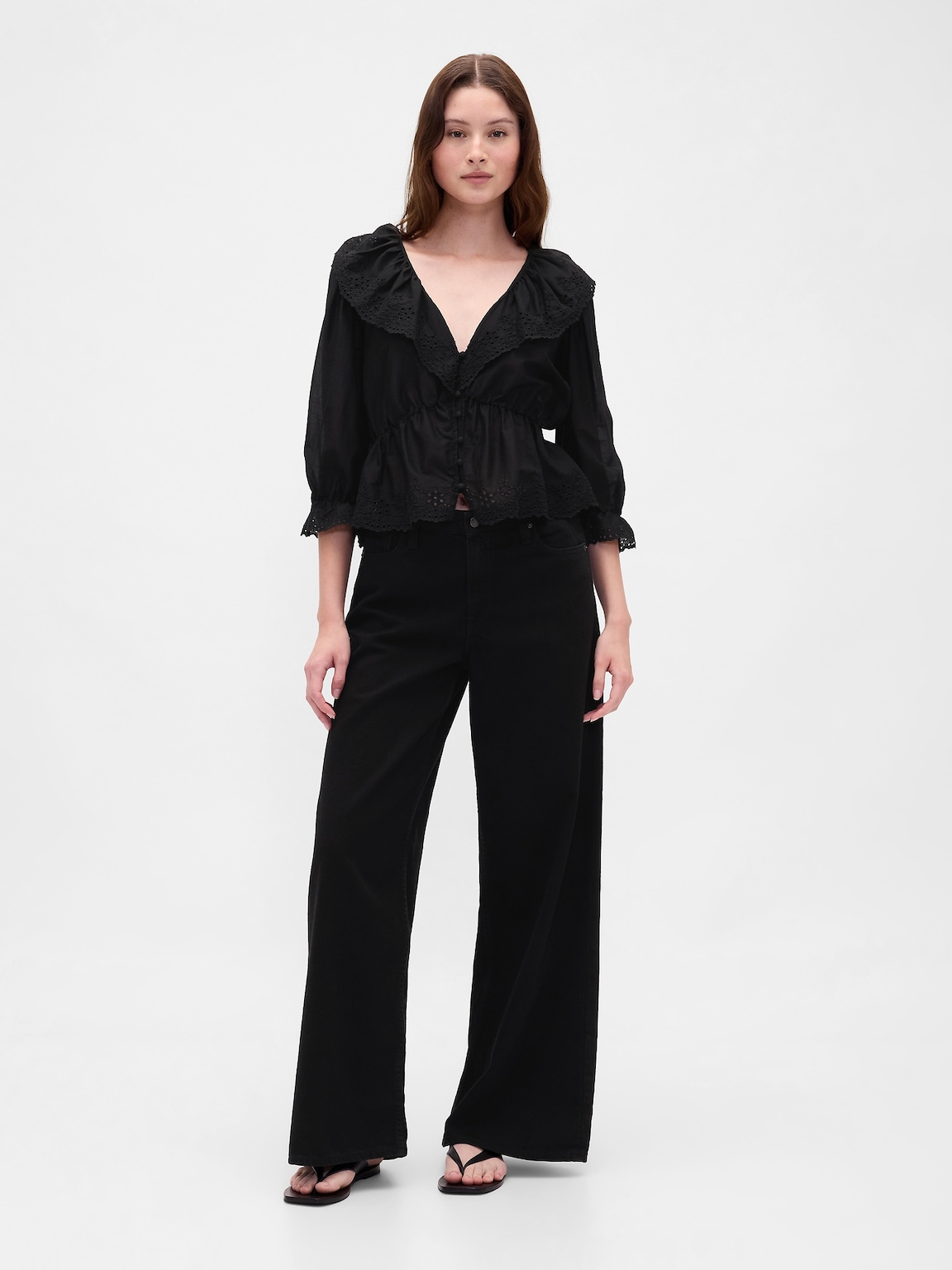 Ruffle Collar V-Neck Top